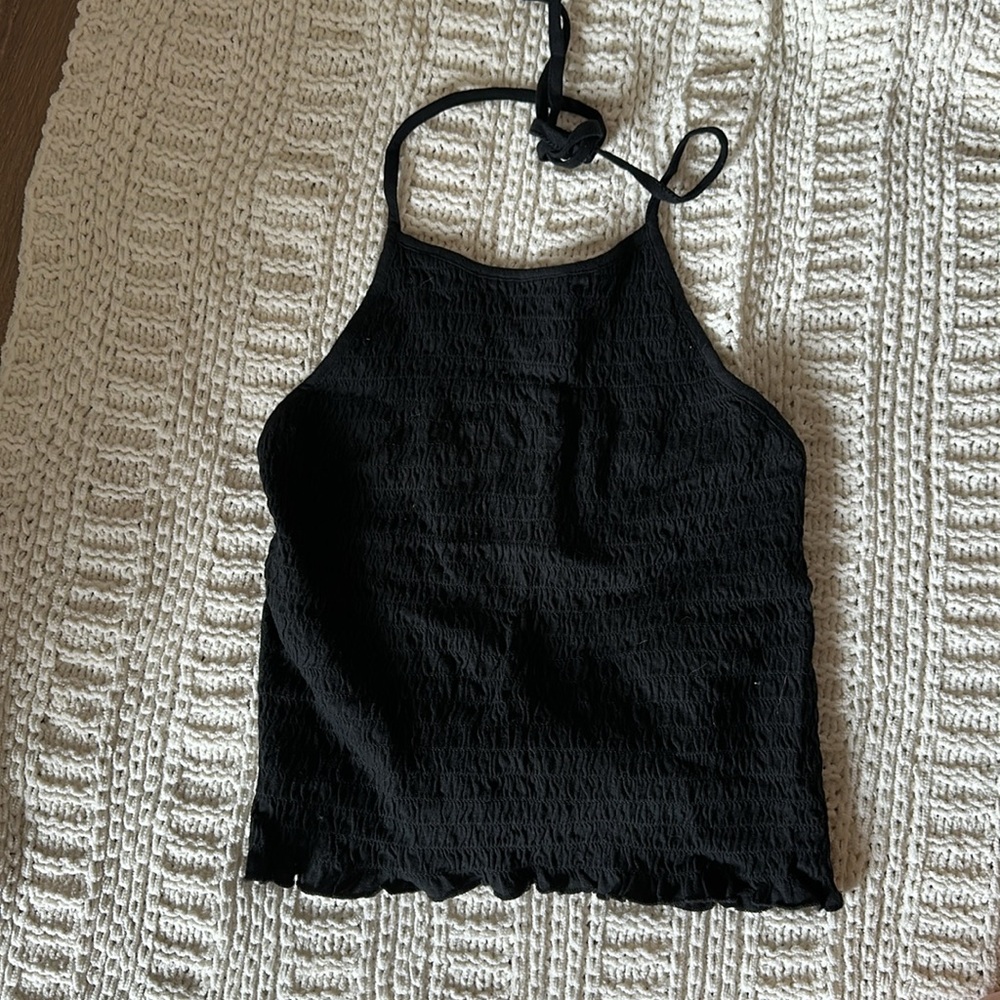 AE Black Stretch TieBack Halter Top - MEDIUM